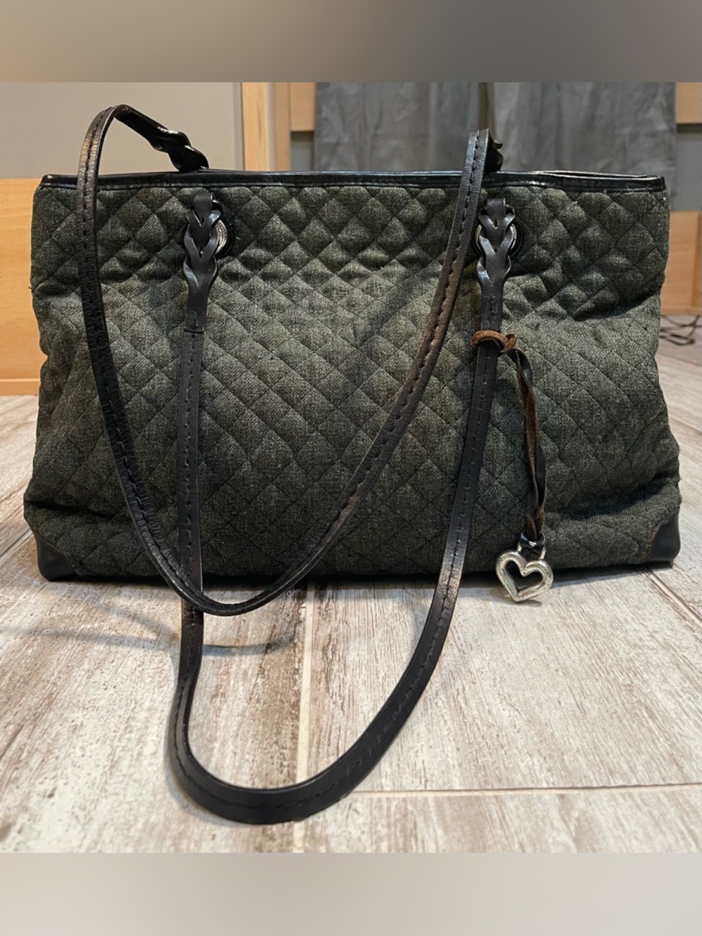 Brighton Quilted Dark Gray Tote with Heart Charm